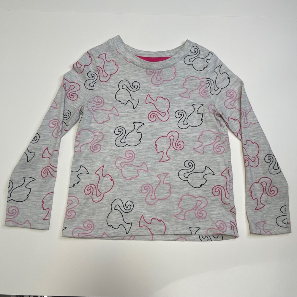 Barbie Mattel Profile Faces Grey Pink Long Sleeve Cotton Blend T-Shirt Girls 5T